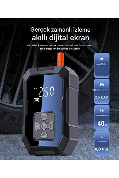 Raiden H-9293 Akıllı Hava Kompresörü 4000mAh 4IN1 Şarjlı Araç Çakmaklık Taşınabilir Araç Lastik Top Şişirme