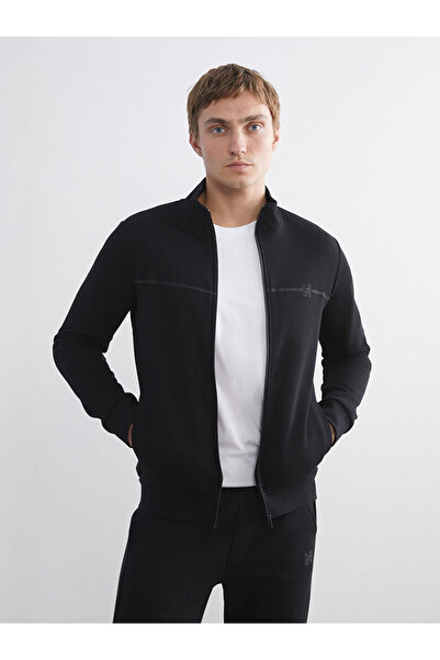 LC Waikiki Black Stand Collar Long Sleeve Men's Zip-Up Sweatshirt