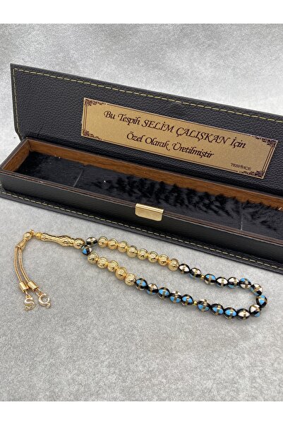 Tespihçe Kişiye Özel İsimli Metal Üzeri Altın Yaldız Kaplamalı Mineli Kuka Tesbih + İsimli Kutu