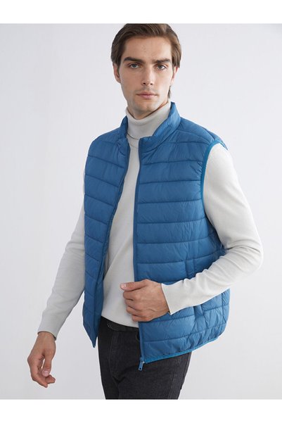 LC Waikiki Blue Standard Fit Stand Collar Men's Puffer Vest