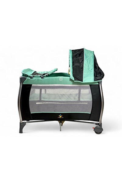 ALBADER سرير أطفال وحظيرة لعب مع مظلة وناموسية، حظيرة لعب أطفال بمستويين، سرير أطفال قابل للطي