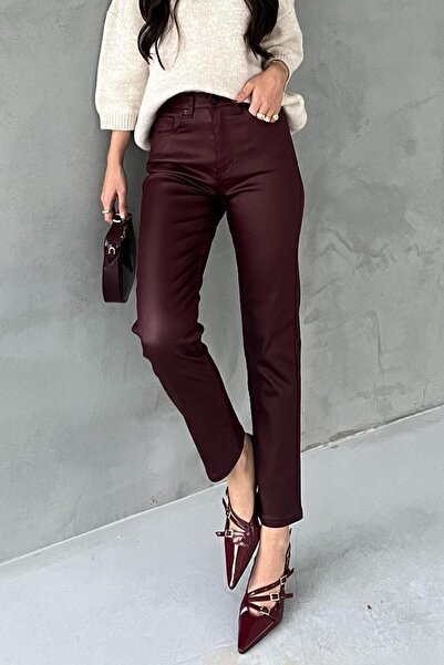 Suziş Mumlu Coated Bordo Lycra Pants Utc005