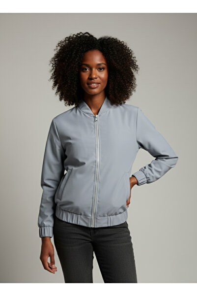 The Mrk Collection Women's Gray Double Pocket Zippered Pilot Coat