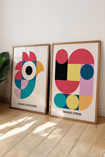 Basquiart Set de 2 postere cu ramă din lemn Bauhaus, Set de picturi nr.:30