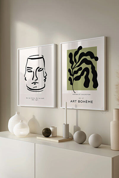 Basquiart Poster cu ramă albă, minimalist, boem, în 2 piese, set de picturi n...
