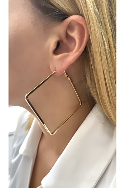 VNS Accessories İthal Rodyum Kaplama Kare Model Küpe (7,5 cm)