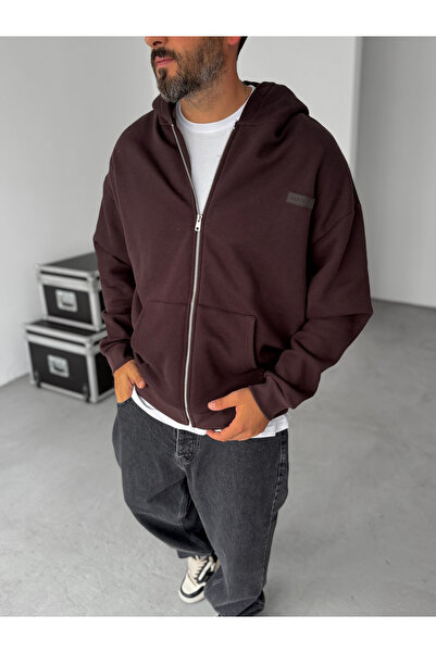 BYBASICMAN Kahve Waffle Fermuarlı Kapüşonlu Sweat HM-0012