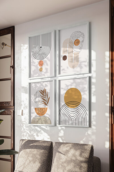 Basquiart Set de 4 postere boeme cu ramă albă, set de picturi nr:17