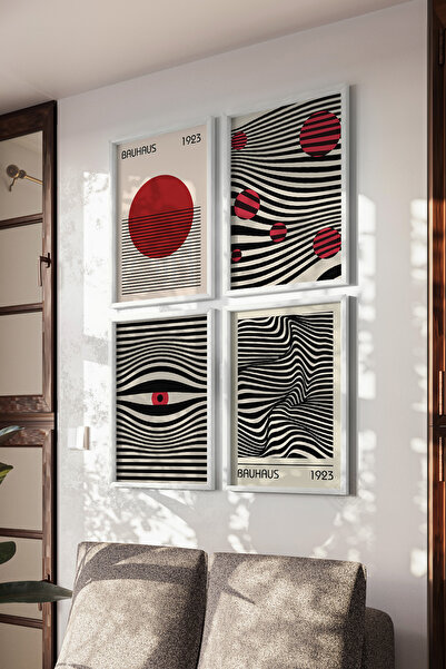 Basquiart Set de 4 postere cu ramă albă Bauhaus, set de picturi nr.:32