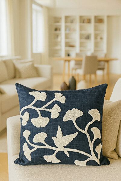 Pilloveland Punch Nakışlı Kırlent Kılıfı - 43*43 Cm - Ginkgo Lacivert - PNK001