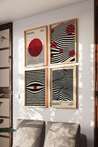 Basquiart Set de 4 postere cu ramă din lemn Bauhaus, set de picturi nr.:32