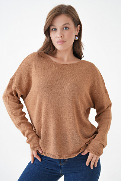 barış sülün lovebox Γυναικείο φαρδύ καφέ oversized πουλόβερ με φαρδύ γιακά 6933