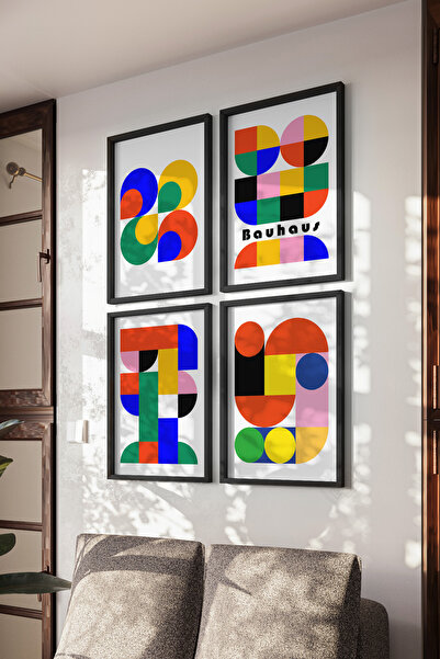 Basquiart Set de 4 postere cu ramă neagră Bauhaus, set de picturi nr. 22