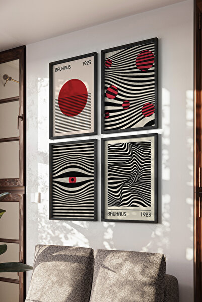 Basquiart Set de 4 postere cu ramă neagră Bauhaus, set de picturi nr. 32