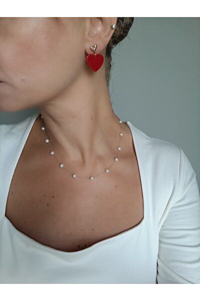 La fee aksesuar أقراط نسائية على شكل قلب أحمر