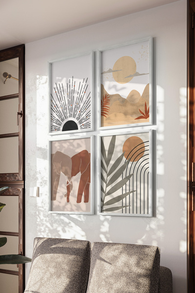 Basquiart Set de 4 postere boeme cu ramă albă, set de picturi nr:18