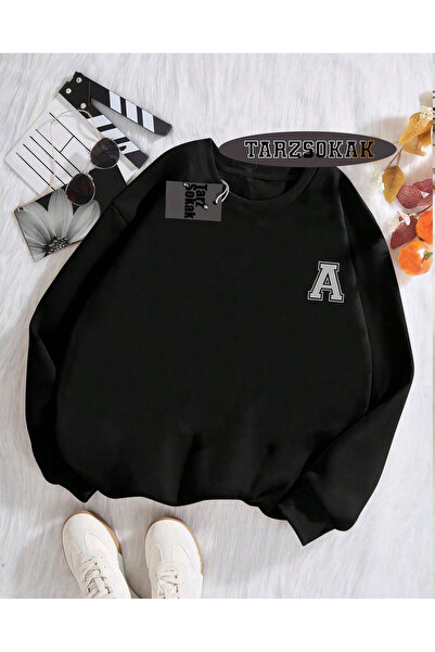 Tarzsokak Biskilet Yaka Sweatshirt Siyah A HARFİ İSME Özel Tasarım