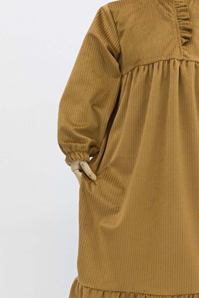 Betül Akbay Girl's Velvet Dress - Mihri Model Long Hijab Dress Honey Foam