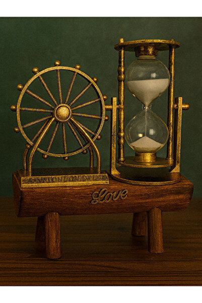 moryconcept Dönme Dolap Tasarımlı Ahşap Dekoratif Kum Saati Obje - 18 x 15 cm