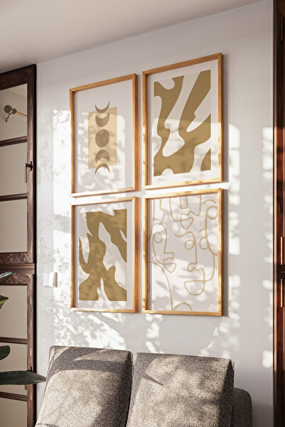 Basquiart Poster cu model boem, set de 4 piese cu ramă din lemn, set de pictu...