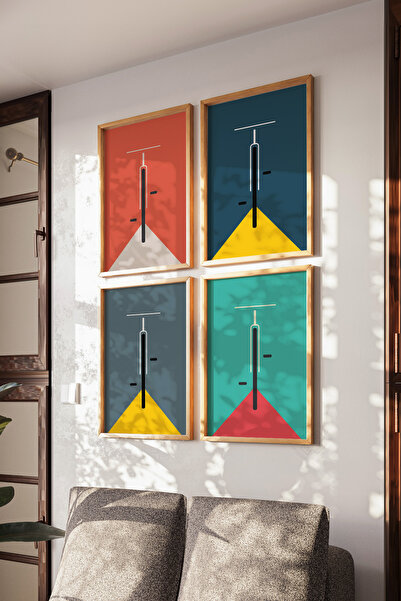 Basquiart Poster minimalist Bauhaus, set de 4 piese cu ramă din lemn, set de ...