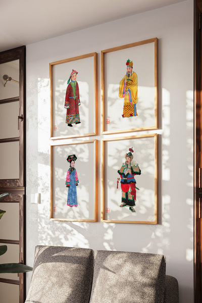 Basquiart Ilustrație japoneză, set de 4 postere înrămate din lemn, set de pic...