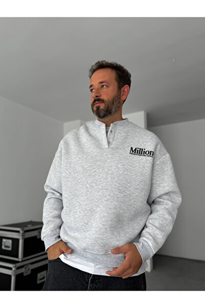 BYBASICMAN Γκρι φούτερ με κουμπιά με γκρι γιακά Million HM-0007