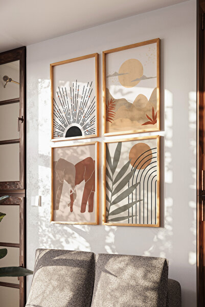 Basquiart Bohemian 4'lü Ahşap Çerçeveli Poster, Tablo Seti No:18