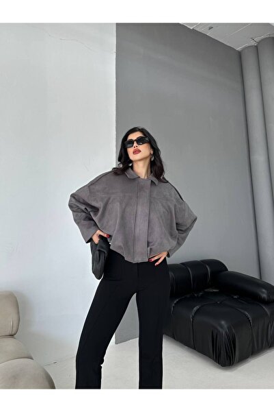 zoezoe Oversize Kadın Bomber Acı Kahve Süet Deri Ceket