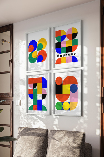 Basquiart Set de 4 postere cu ramă albă Bauhaus, set de picturi nr.:22