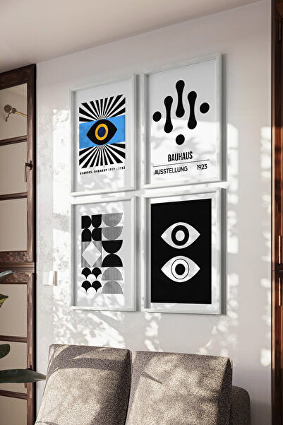 Basquiart Poster înrămat alb cu 4 piese, stil Bauhaus Modern, Set de picturi ...