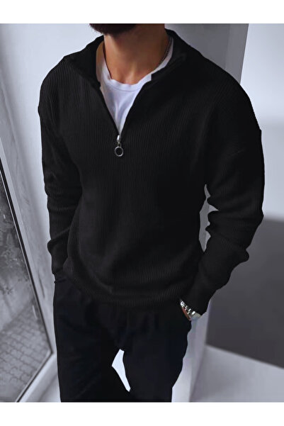 KAZAK Dragon Wear Men's Half-Zip Velvet Look Knitwear – Black