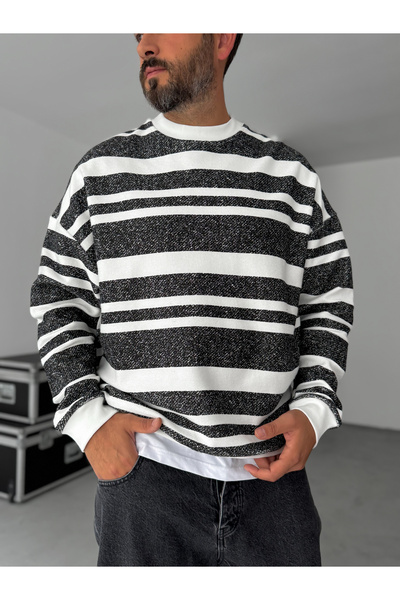 BYBASICMAN Siyah Yatay Şeritli Sweatshirt HM-0001