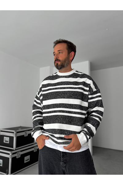 BYBASICMAN Siyah Yatay Şeritli Sweatshirt HM-0001