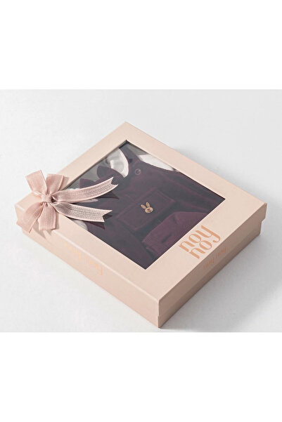 Pure Kids Store Kutulu Erkek Bebek 4 Parça %100 Organik Pamuk Penye Gömlek & Kadife Salopet Bebek Takımı