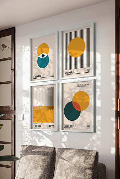 Basquiart Set de 4 postere cu ramă albă Bauhaus, set de picturi nr.:23