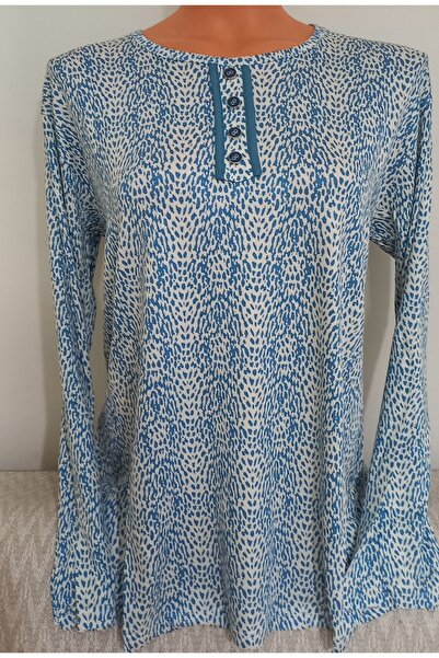 Anne Er Clothing Combed Cotton Blouse Long Sleeve Crew Neck Cream Patterned