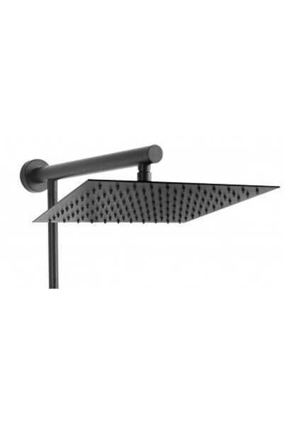 FERRO Thermostatic Shower Faucet with Square Fixed Showerhead 30X30 cm and Mobile Showerhead, Trevi-Black