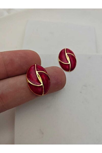 KYOLA DESİGN Bordo Sedefli Oval Gold Kadın Küpe (3cm)