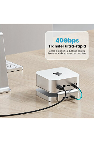 AresShield Dock/Hub X pentru Mac Mini M4/M4 Pro – SSD NVMe 40Gbps până la 8TB, 3× USB, Jack Audio, Aluminiu