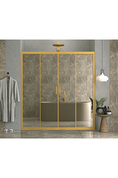 PointPro Point Duşakabin 167 Cm 2 Sabit 2 Sürgü İki Duvar Arası Aynalı Reflekte Cam Gold Profil 6mm
