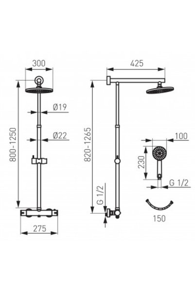 Trevi Baterie de duș termostatică cu set de duș fix și portabil, Trevi-Black