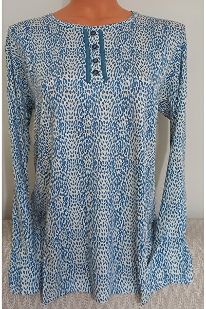 Anne Er Clothing Combed Cotton Blouse Long Sleeve Crew Neck Cream Patterned