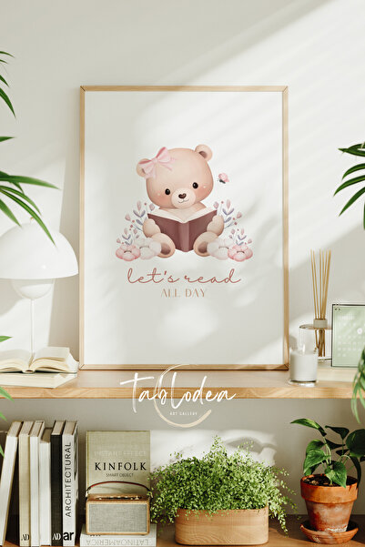 tablodea Ursuleț citind o carte, decor pentru camera bebelușului, tablou cu p...