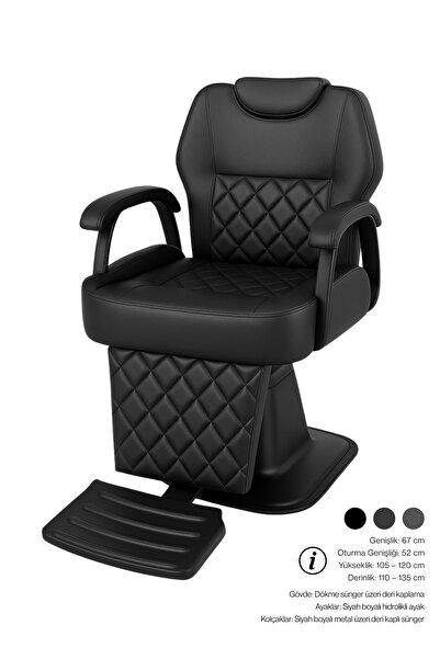 Kırmastı Ortopedik Ayarlanabilir Özel Yapım Black Metalik Siyah Berber Koltuğu