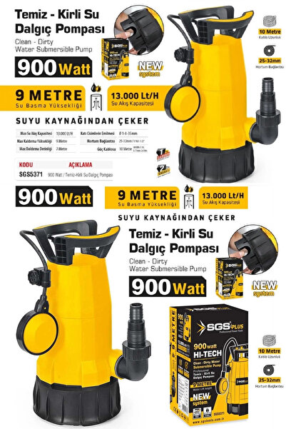BİTERSE 900 Watt 9 Metre Temiz ve Kirli Su Dalgıç Pompası SGS5371