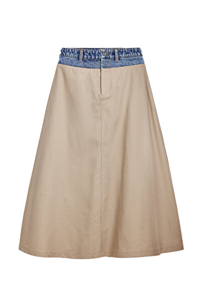 Desigual Γυναικεία Φούστα σε Γραμμή Α 25SWFW12 Μπεζ