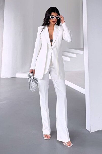 AKD Atelier Women's Two-Piece Top and Bottom Set Stylish Double-Layer Buttoned Blazer Jacket Wide-Leg Pants Set