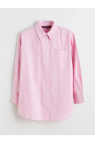 LC Waikiki Γυναικείο πουκάμισο LCW Modest Pink ριγέ ποπλίνα
