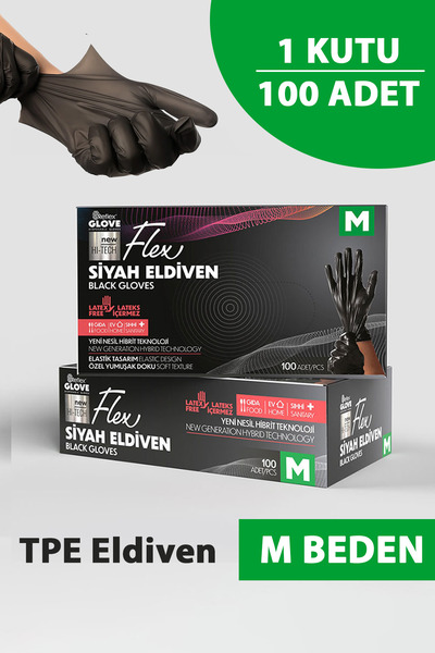 EMORFOHOME Disposable Flex Powder-Free Black Size m Gloves 100-Piece Burger I...